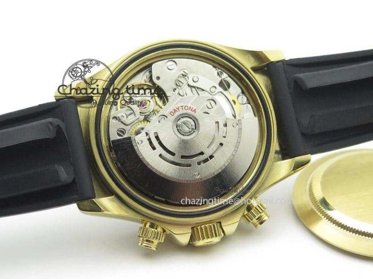 MiroTime 0403 Stylish Daytona YG BP Maker Gold Dial Sticks Markers On Rubber Strap A7750@ 4012